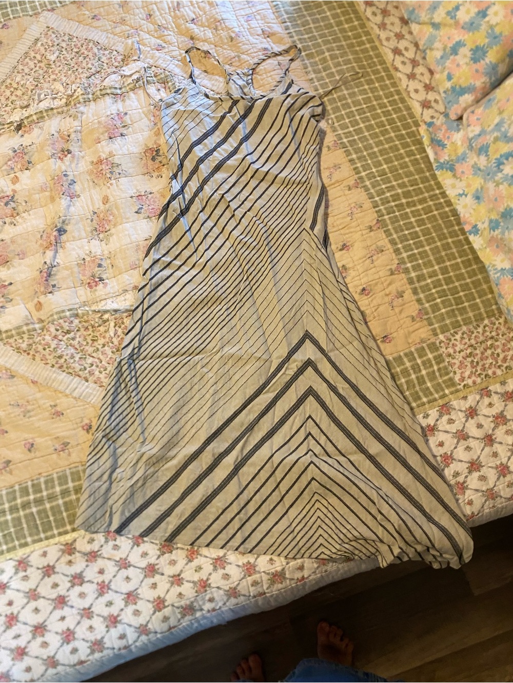 Mango linen cotton blend Striped Spaghetti Strap Dress